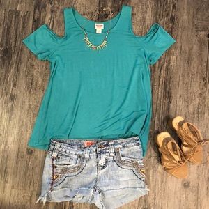 Turquoise Cold Shoulder Top
